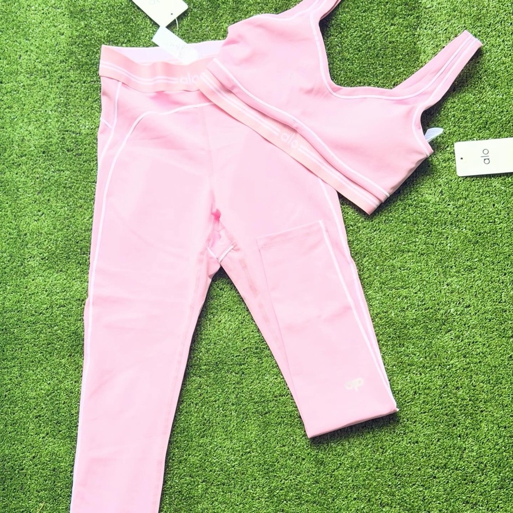 ALO Yoga Kids Light Pink Leggings & Sports Bra Set